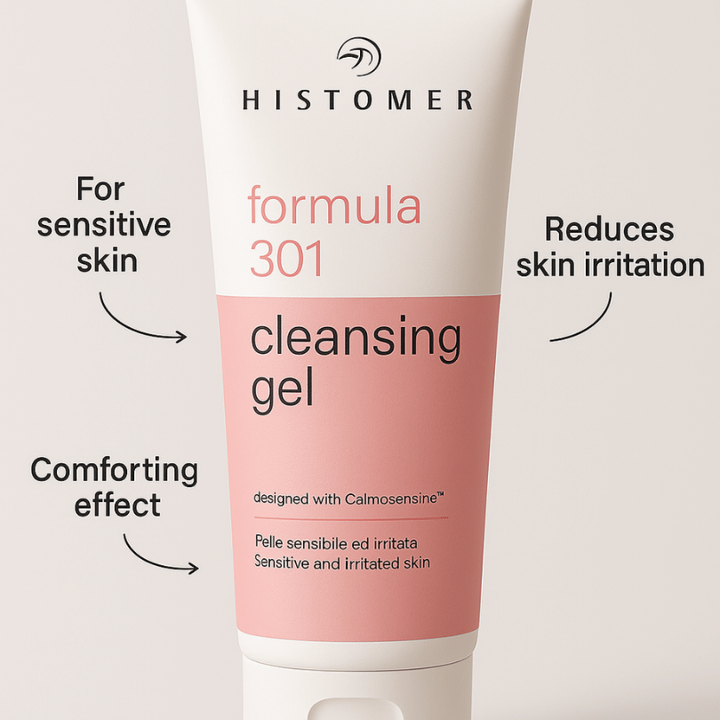 Histomer Formula 301 Cleansing Gel product image – pink and white tube for sensitive skin cleansing
