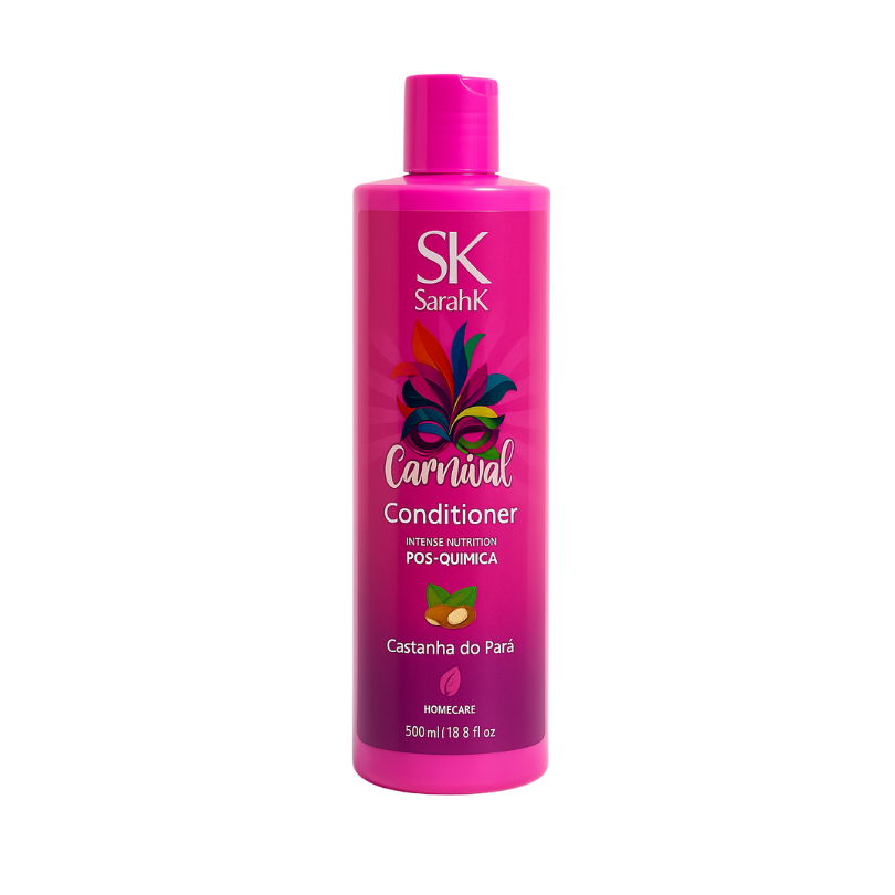 Bright pink bottle of Sarah K Carnival Conditioner with Castanha do Pará – 500ml intense nourishing conditioner for chemically treated hair