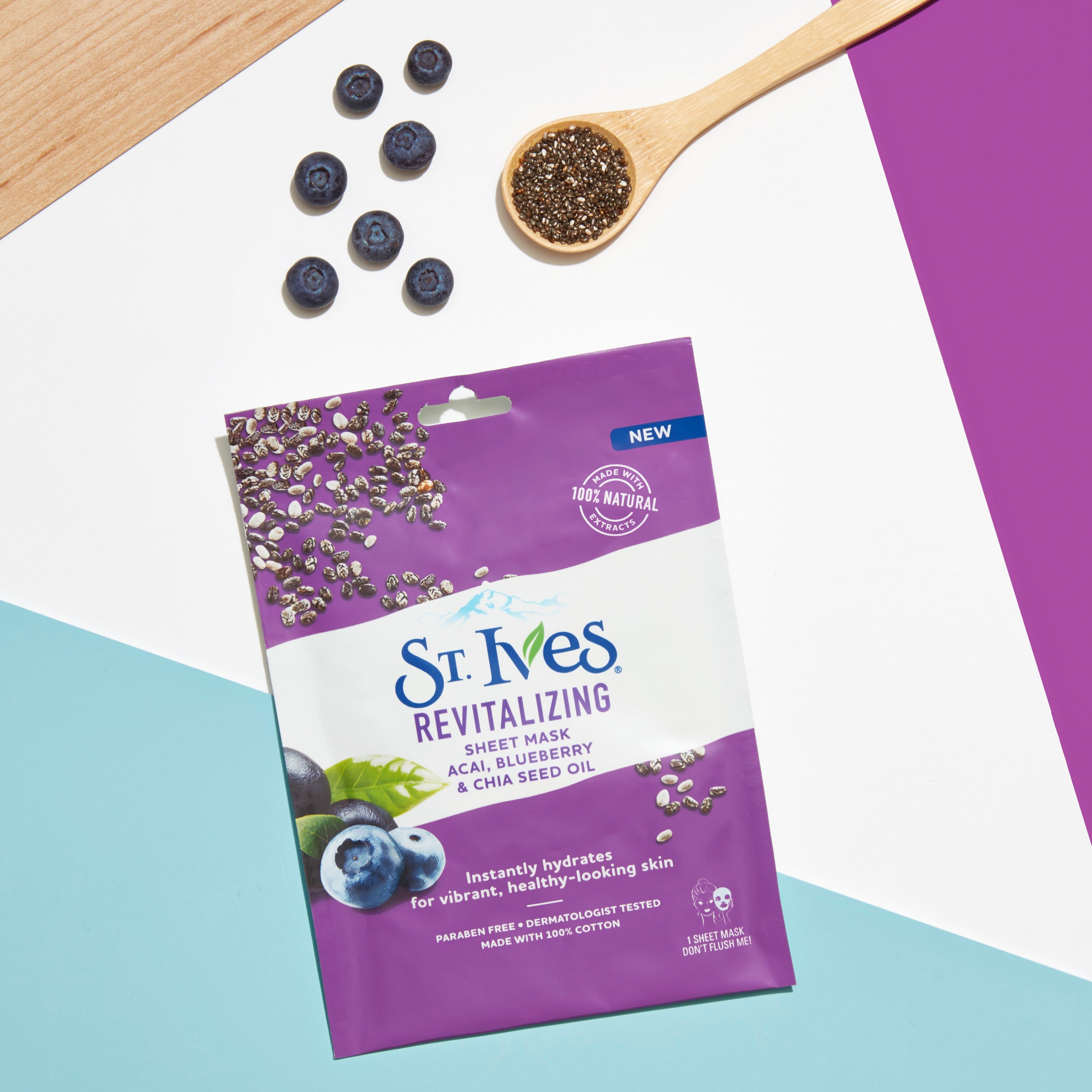 St. Ives Acai, Blueberry & Chia Seed Oil Sheet Mask (Pack of !)