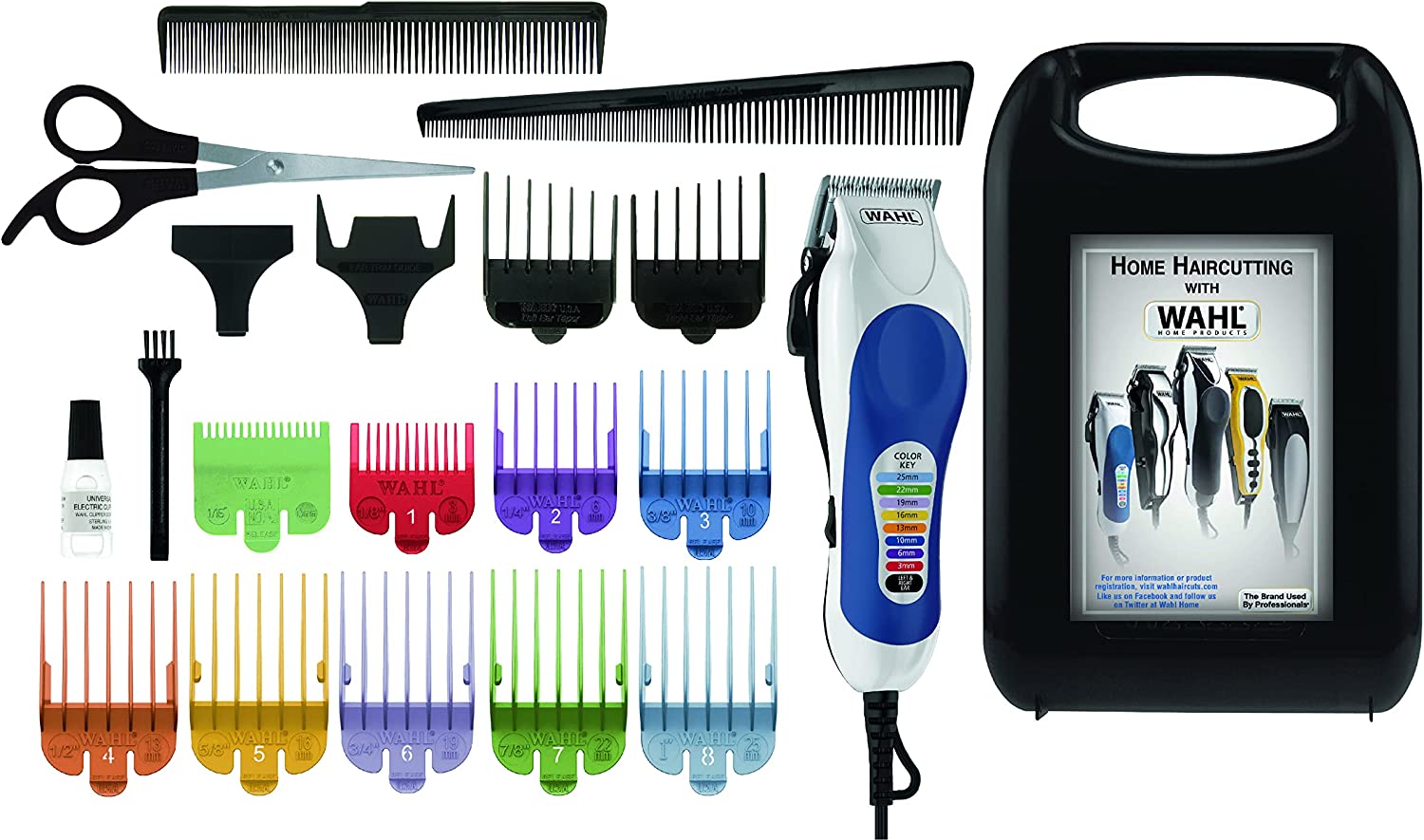 Wahl Colour Pro Cordless Clipper Kit, Soft Hairbrush Neck Duster, 12 Colour Coded Guide Combs, Hair Clippers for Men, Head Shaver, Men's Hair Clippers, Easy Home Haircutting, Family Haircuts, White 79300 - 1616 - E11 Store