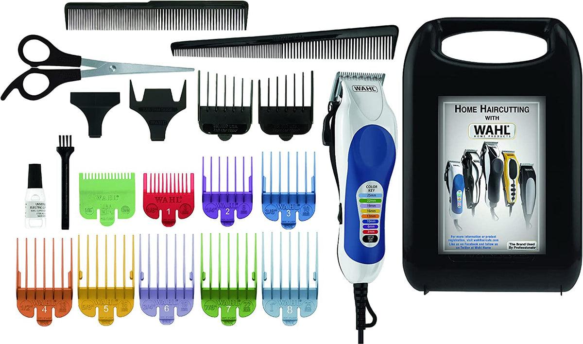 Wahl Colour Pro Cordless Clipper Kit, Soft Hairbrush Neck Duster, 12 Colour Coded Guide Combs, Hair Clippers for Men, Head Shaver, Men's Hair Clippers, Easy Home Haircutting, Family Haircuts, White 79300 - 1616 - E11 Store